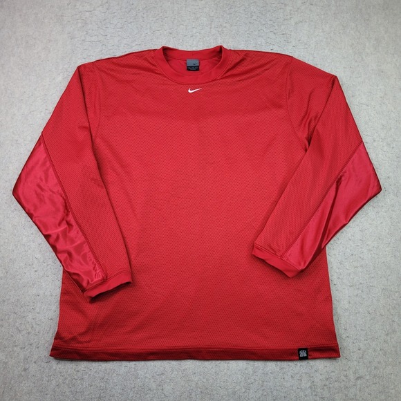 Nike Hoop Center Swoosh Shirt Mens XL Red‎ Mesh Long Sleeve Double Layer Y2K Vtg - Picture 1 of 10